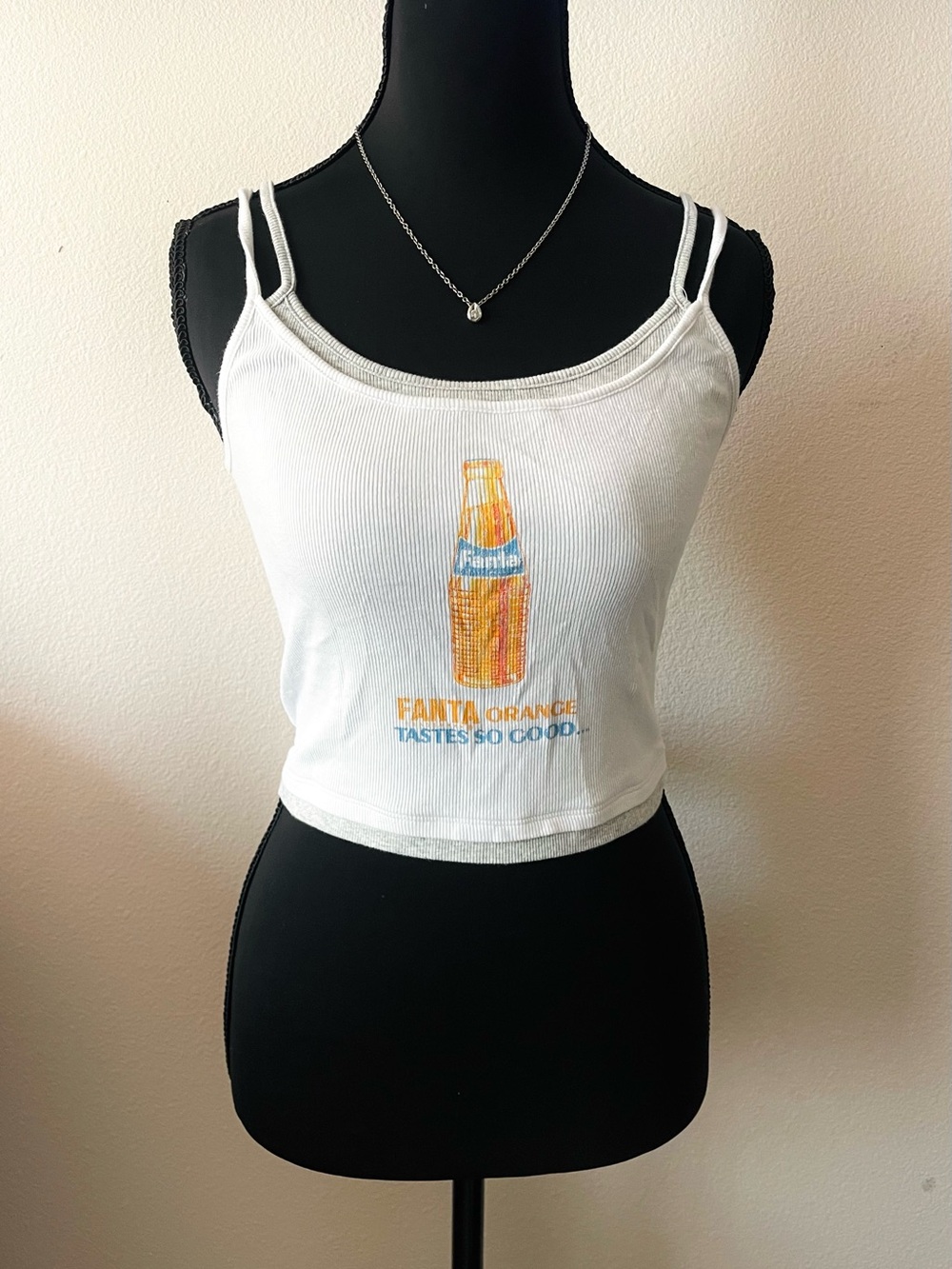 PacSun White Ribbed Graphic Double-Strap Cropped Tank
